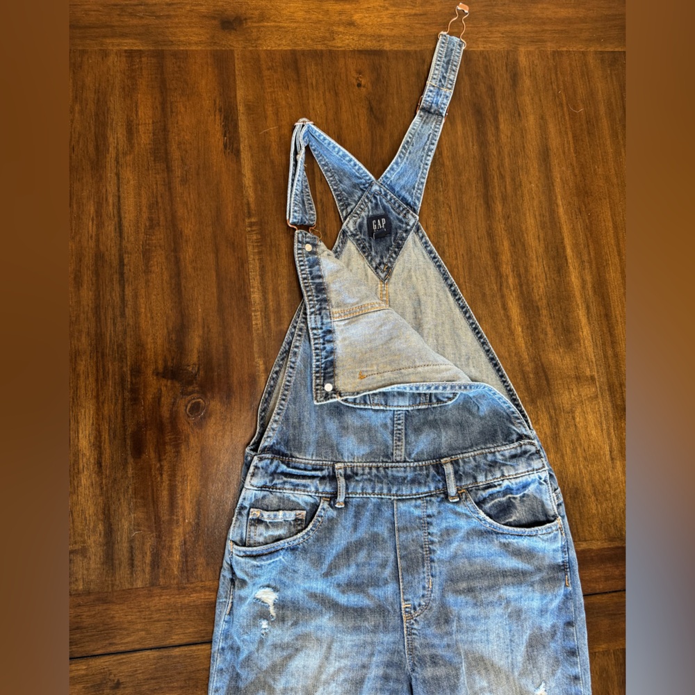 GAP Light and Dark Blue Overalls Denim Fabric - Picture 3 of 5